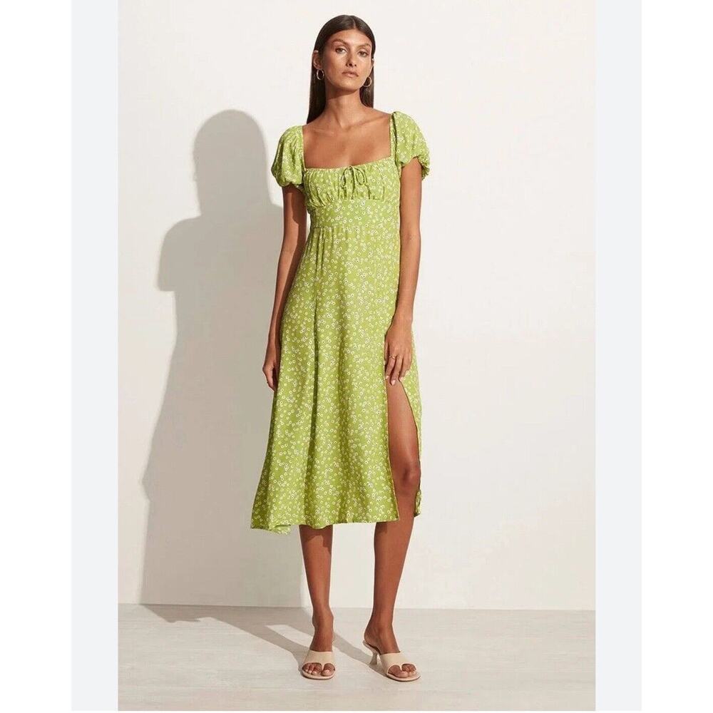 Faithfull the Brand Lime Green Floral Midi Dress